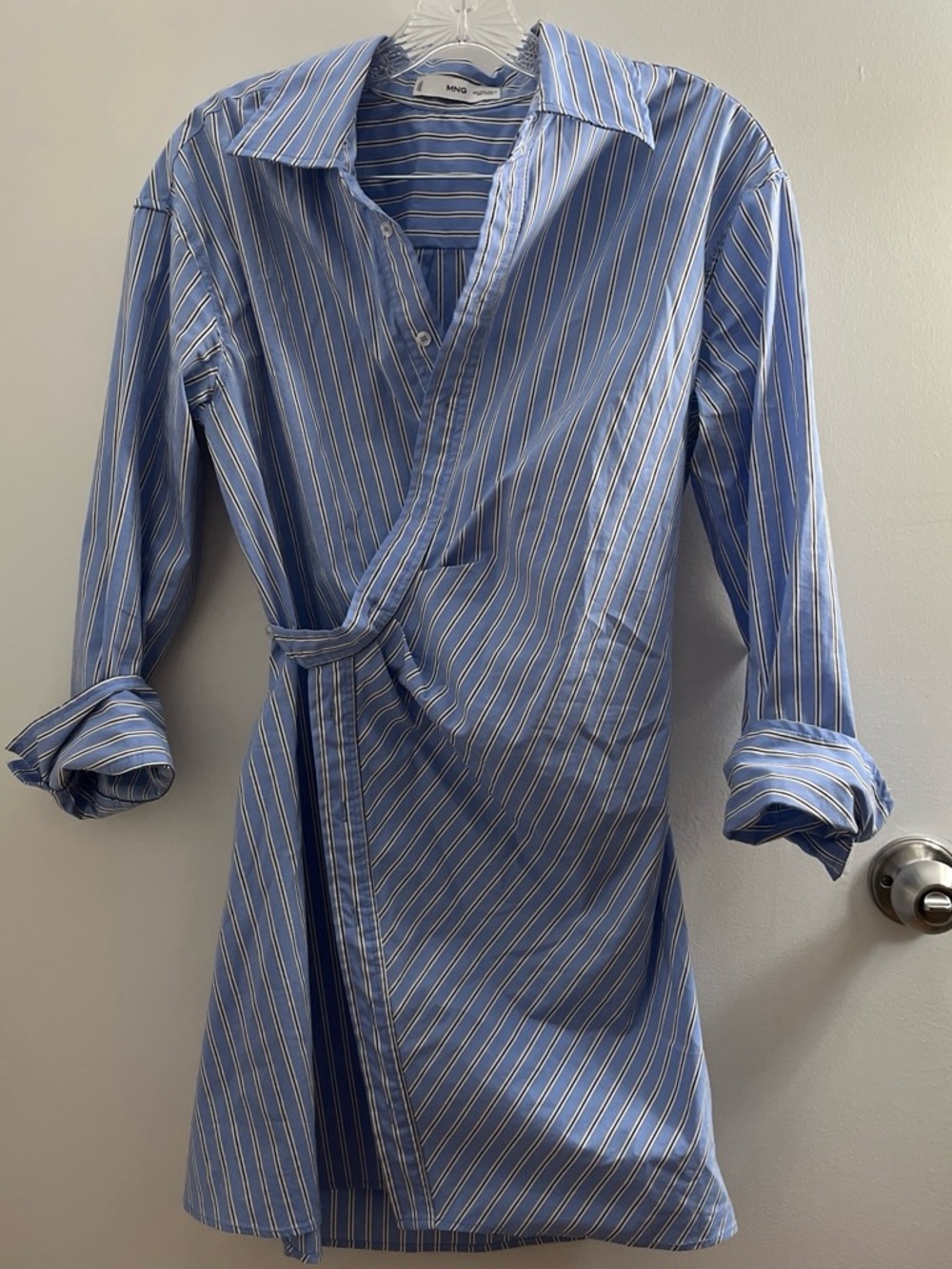 Mango Blue Striped Wrap Shirt